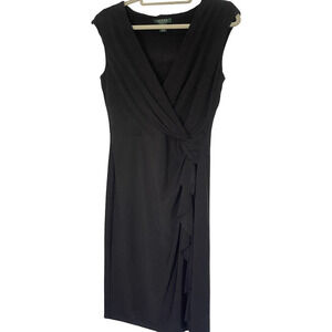 Ralph Lauren Women's Ruched Mid Length Black Dress Size 8